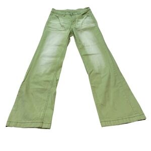 Womens Wide Leg Flare Jeans Light Green Distressed Denim Streetwear Size S 26x29